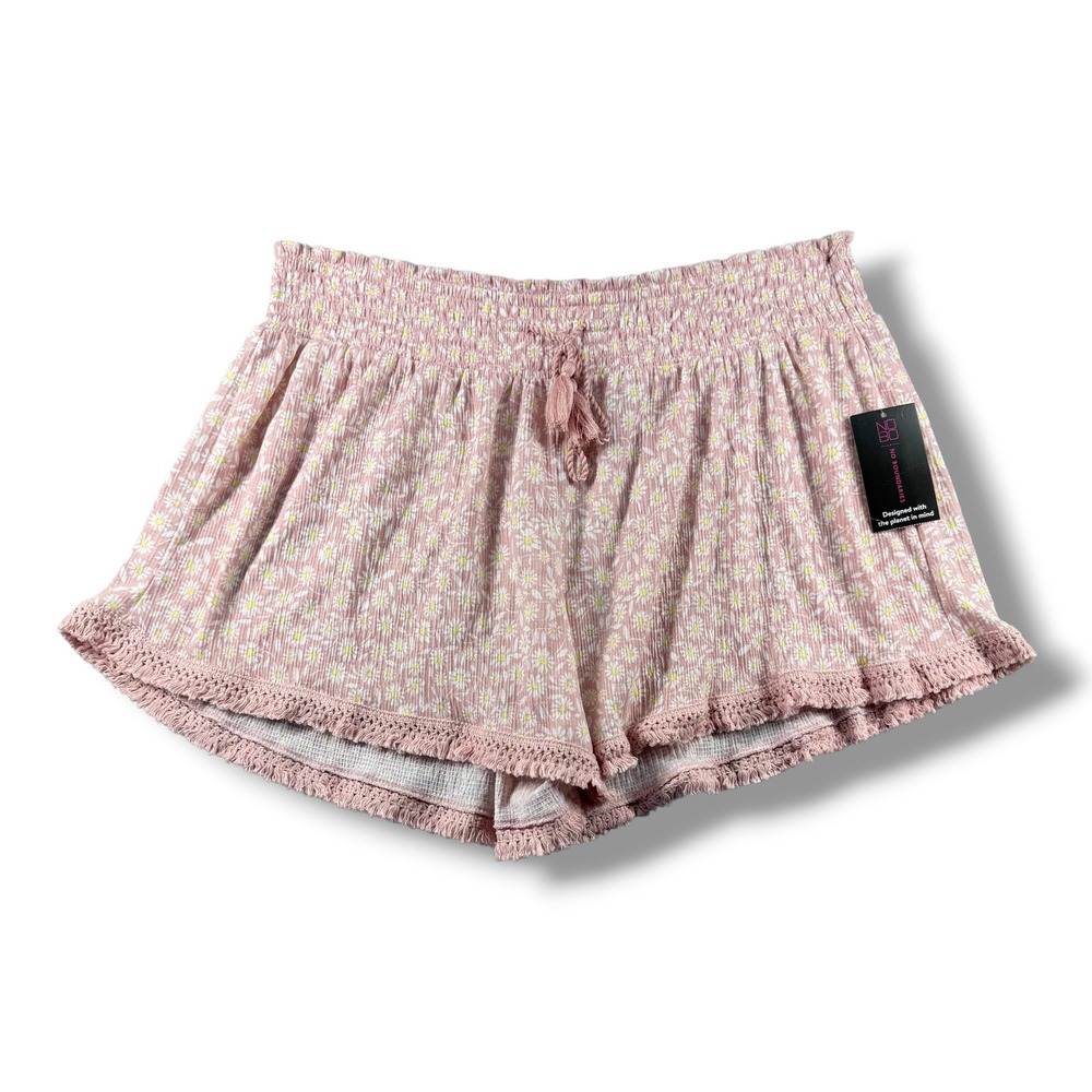 No Boundaries Pink Daisy Floral Knit Gauze Shorts XXXL 21 Crochet Lace Trim